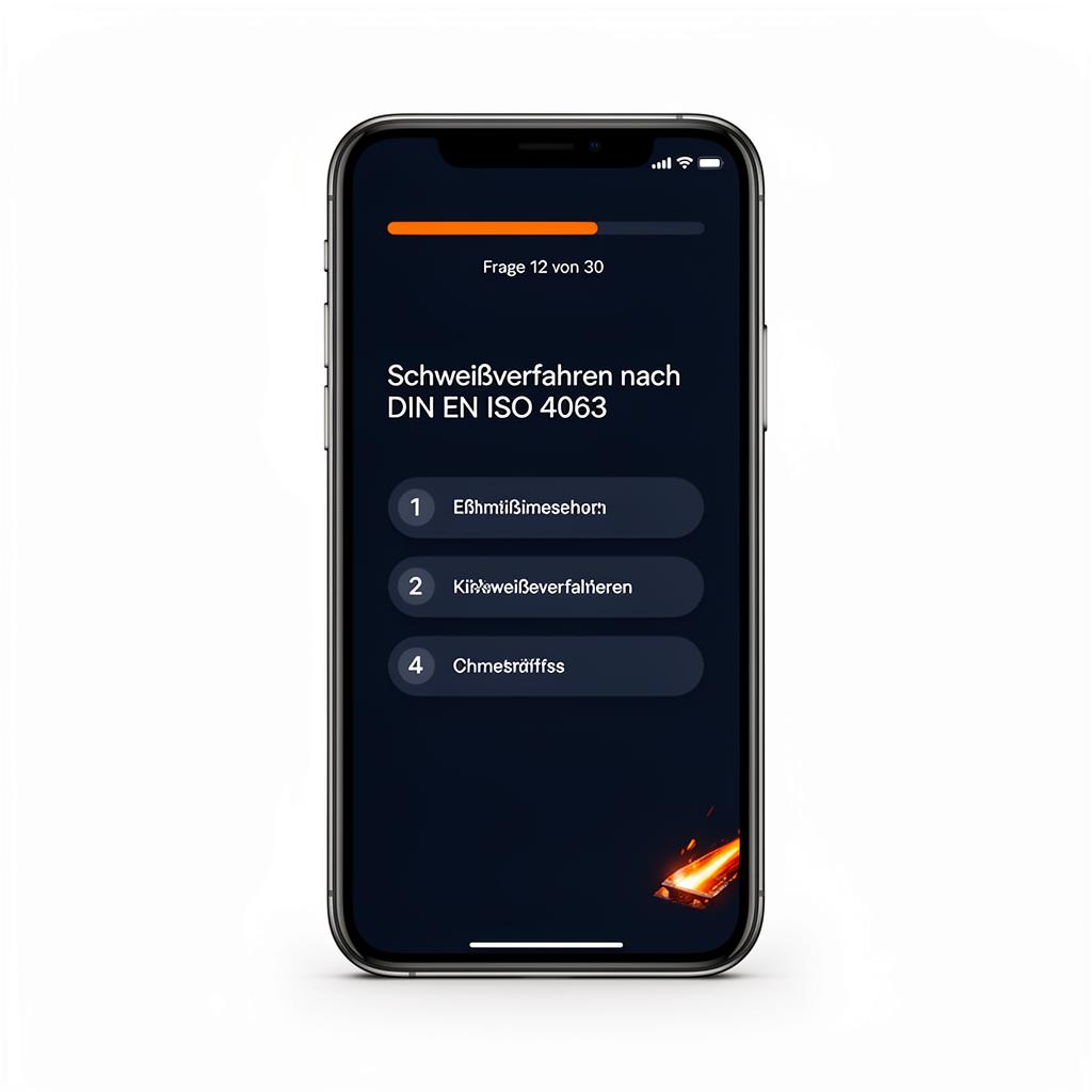 App-Screenshot: Prüfungsfrage zum Schweißverfahren